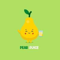 lindo personaje de jugo de pera sonriente vector