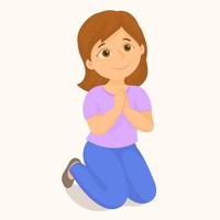 Cute Girl Pray on Knee Before Sleep vector