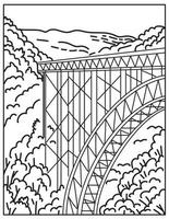 New River Gorge National Park and Preserve in Southern West Virginia in the Appalachian Mountains Mono Line or Monoline Black and White Line Art vector