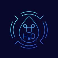 h2o line icon with water drop and molecule vector