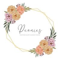 beautiful watercolor peony flower arrangement rustic frame vector