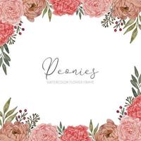 peony floral arrangement square frame border vector