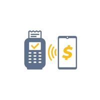 Contactless payment with pos terminal and smart phone vector icon