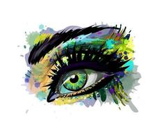 Abstract beautiful female eye from a splash of watercolor hand drawn sketch Vector illustration of paints