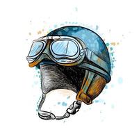 Vintage motorcycle classic helmet with goggles from a splash of watercolor hand drawn sketch Vector illustration of paints