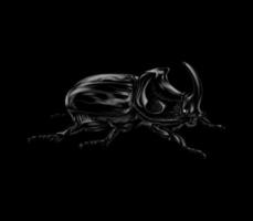 Retrato de un escarabajo rinoceronte en una ilustración de vector de fondo negro