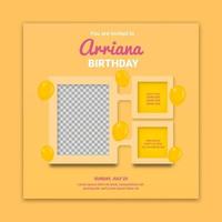 Invitaciones de cumpleaños digitales para plantilla de publicación en redes sociales vector