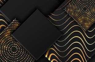 Abstract geometric background with shimmering glitter pattern and wavy lines texture on black square shape vector