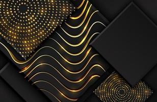 Abstract geometric background with shimmering glitter pattern and wavy lines texture on black square shape vector