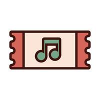 ticket with music note line and fill icon vector