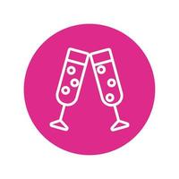 champagne toast cups block and line style vector