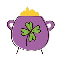 cauldron with clover hand draw style icon vector