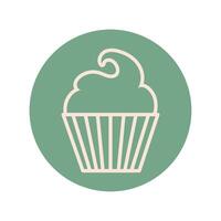 icono de línea y bloque de cupcake dulce vector