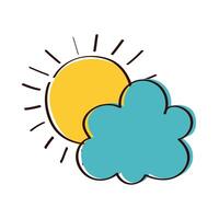 summer sun with cloud hand draw style icon vector