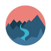 landscape scene with mountains ans river flat style icon vector