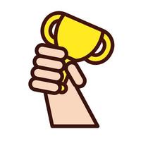 hand lifting trophy cup award line and fill icon vector