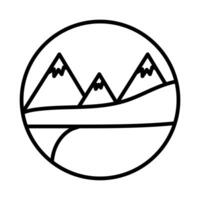 landscape with snow mountains scene line style icon vector