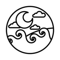 sea scape scene with moon line style icon vector