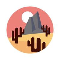 desert landscape with mountains and cactus flat style icon vector