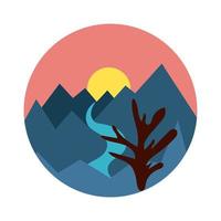 landscape scene with mountains ans river flat style icon vector