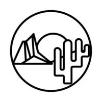 paisaje desértico con montañas e icono de estilo de línea de cactus vector