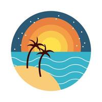 sea scape scene with palms flat style icon vector