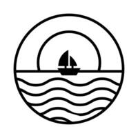 sea scape scene with moon and sailboat line style icon vector