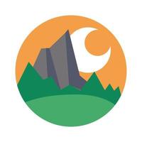 landscape scene with mountains and moon flat style icon vector