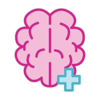 brain human with pluss symbol line and fill style icon vector