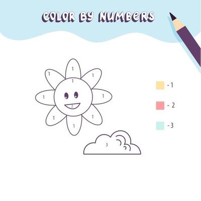 Color cute sun and cloud by number Educational math game for children Coloring page