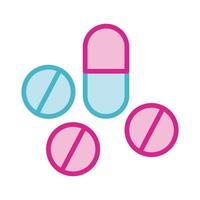 pills and capsules drugs line and fill style vector