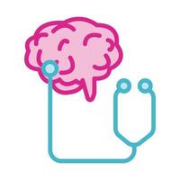 brain human with stethoscope line and fill style icon vector