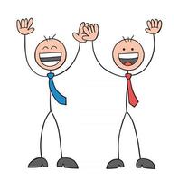 Stickman Businessman Characters Raise their Hands Up and they Are Very Happy Vector Cartoon Illustration