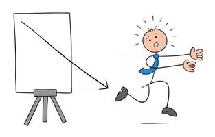 Arrow of the Sales Chart is Out and Stickman Businessman Character is Running Away Vector Cartoon Illustration