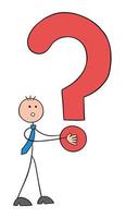 Stickman Businessman Character Holding Big Question Mark Vector Cartoon Illustration