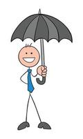 Stickman Businessman Character Holding Umbrella and Happy Vector Cartoon Illustration