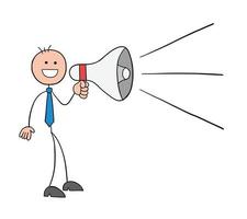 Stickman Businessman Character Announcing Using a Megaphone Vector Cartoon Illustration