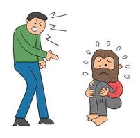 Cartoon Bad Man Insults Homeless Man Vector Illustration