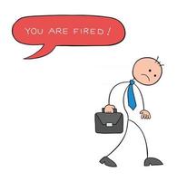 Stickman Businessman Character Got Fired and Leaving Sadly Vector Cartoon Illustration