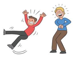 Cartoon Man Slips and Falls and His Bad Friend Laughs Vector Illustration