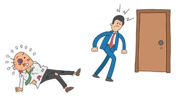 Cartoon Angry Employee Man Beat the Boss and Leaves Vector Illustration