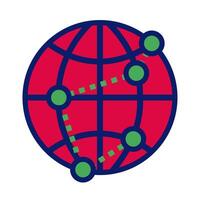 sphere planet with points location line and fill style icon vector