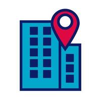 building with pin pointer location line and fill style icon vector