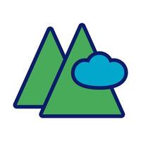 mountain with cloud line and fill style icon vector