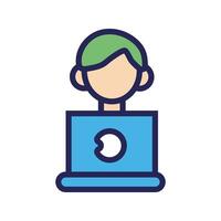 man using laptop computer line and fill style icon vector