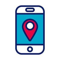 smartphone with pin pointer location line and fill style icon vector