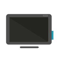 tablet with pencil flat style icon vector