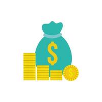 bag with pile coins money dollars flat style vector