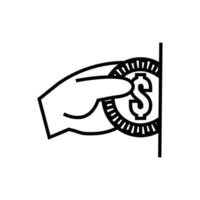 mano con moneda dinero dólar icono de estilo de línea vector