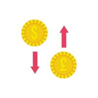 monedas de dólar y euro con flechas estilo plano vector